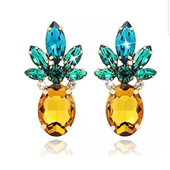 Jewelry - Sparklin Yellow Emerald Crystal Pineapple Earrings